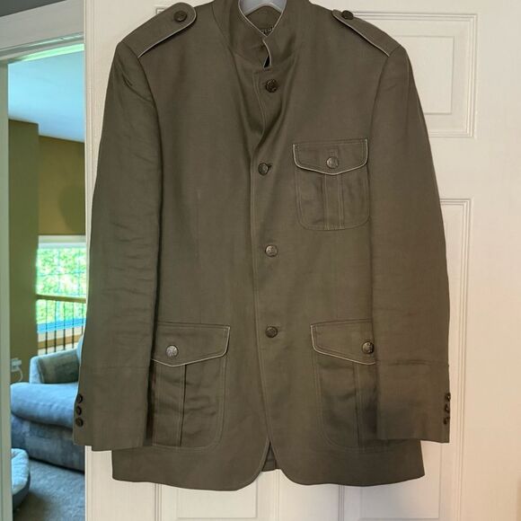 Men's Olive Green Military Safari Utility Jacket - Picture 1 of 13